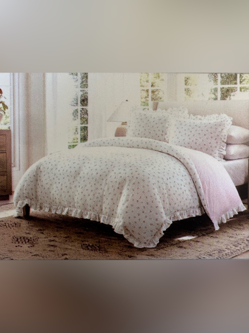 Rachel Ashwell Shabby Chic Queen Cotton Ruffle Gauze Duvet Cover Set Floral